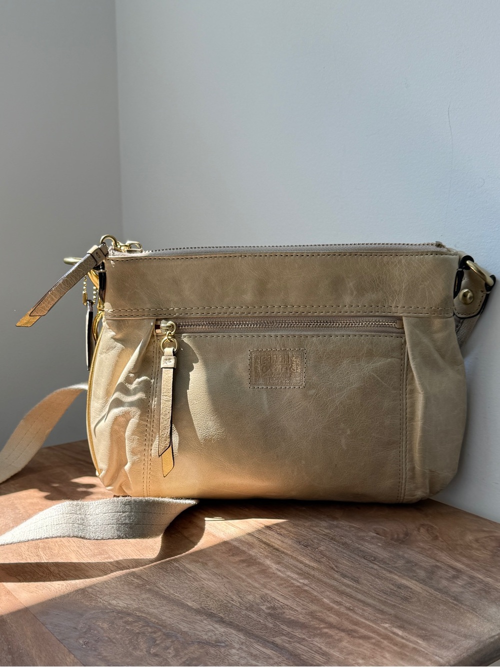 COACH Poppy Metallic Light Gold Leather Crossbody Bag